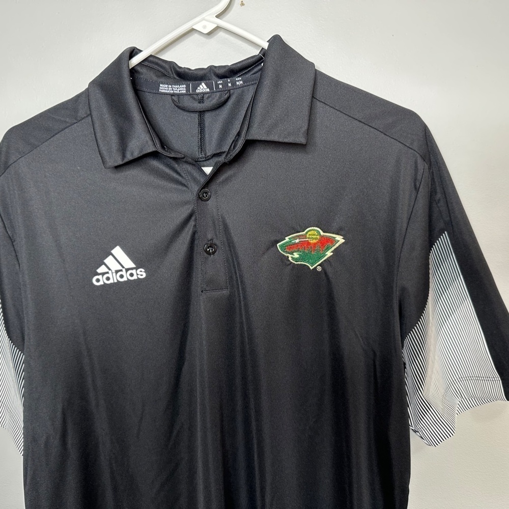 NWT Adidas Minnesota Wild NHL Mens Game Day Polo Black Sz M - Picture 2 of 10